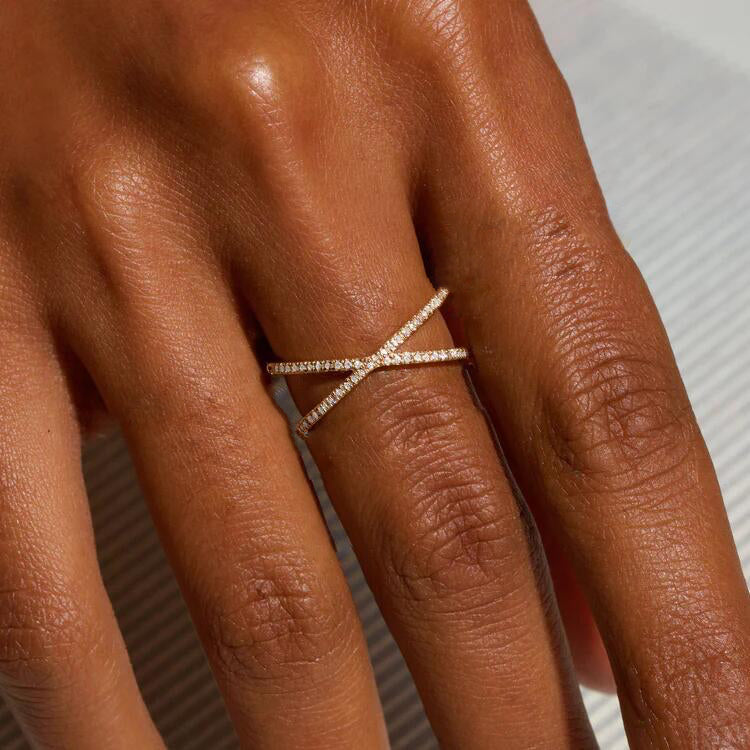 Nia - Gold Diamond Cross Ring