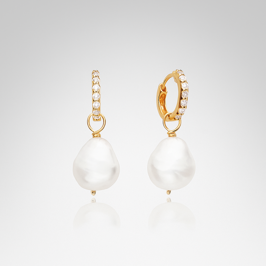 Susie | Silver Huggie Pearl Drop Earrings