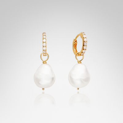 Susie | Silver Huggie Pearl Drop Earrings