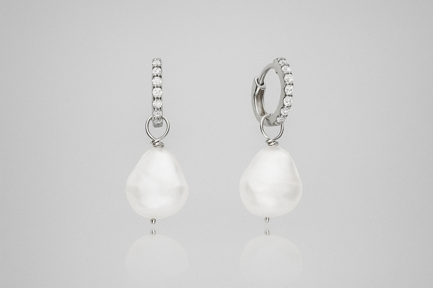 Susie | Silver Huggie Pearl Drop Earrings
