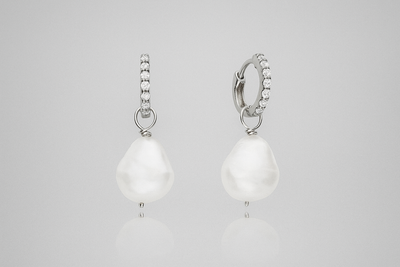 Susie | Silver Huggie Pearl Drop Earrings