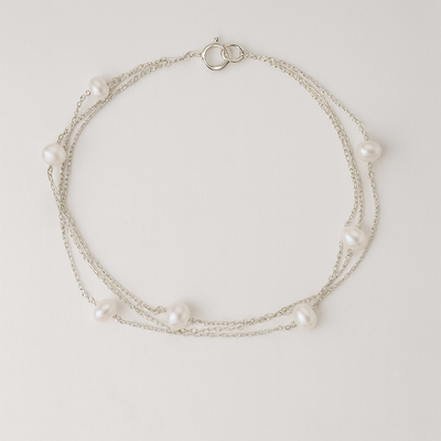 Silver Layered Pearl Bracelet