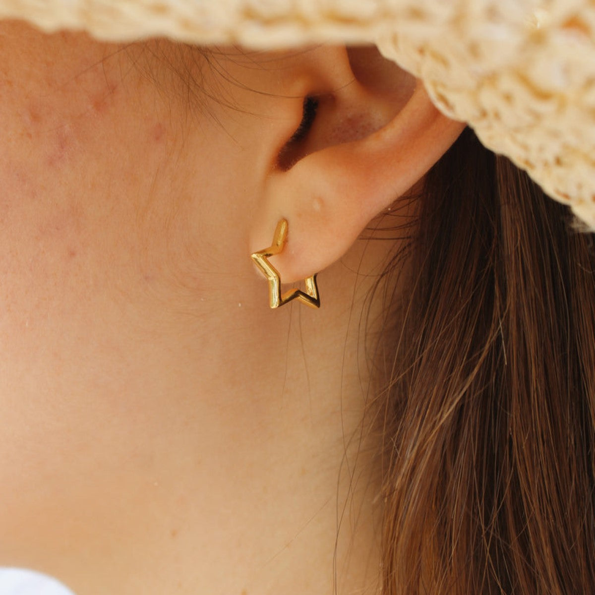 Moon Huggie Earrings - Star Hoops