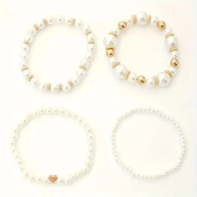 Thalia - Gold Accented Pearl Bracelet Stack