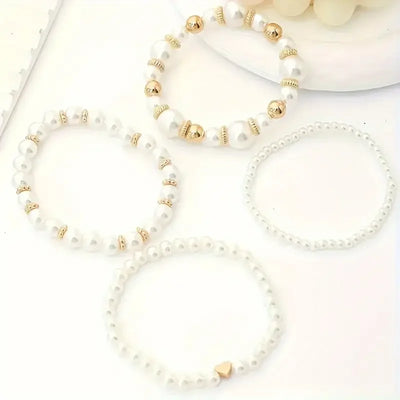 Thalia - Gold Accented Pearl Bracelet Stack