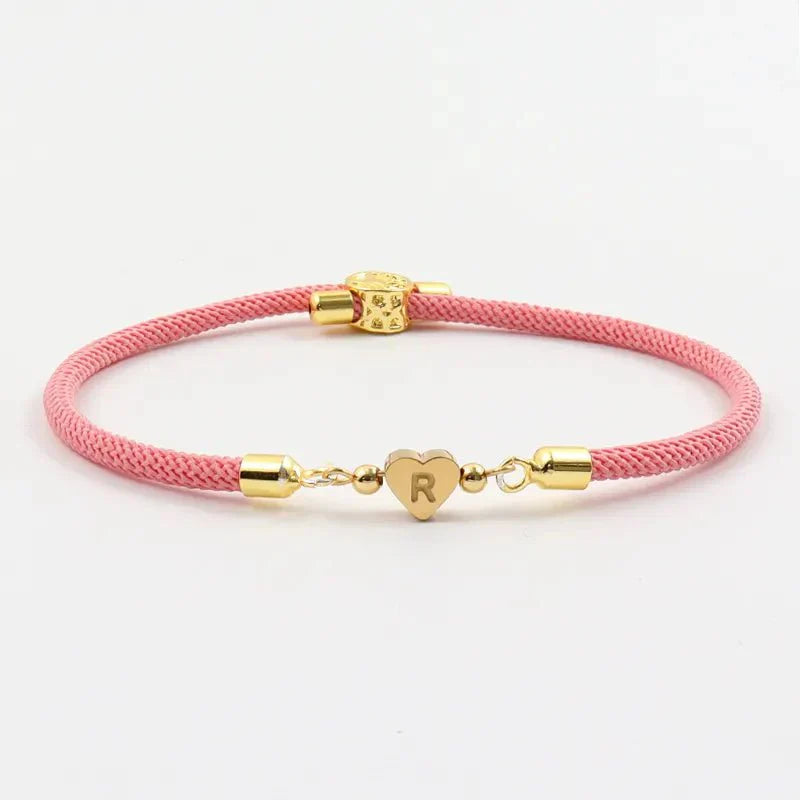 Nora - Adjustable Heart Letter Initial Bracelets Pink