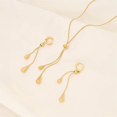 Ismara - Adjustable Pull Droplet Necklace & Earrings