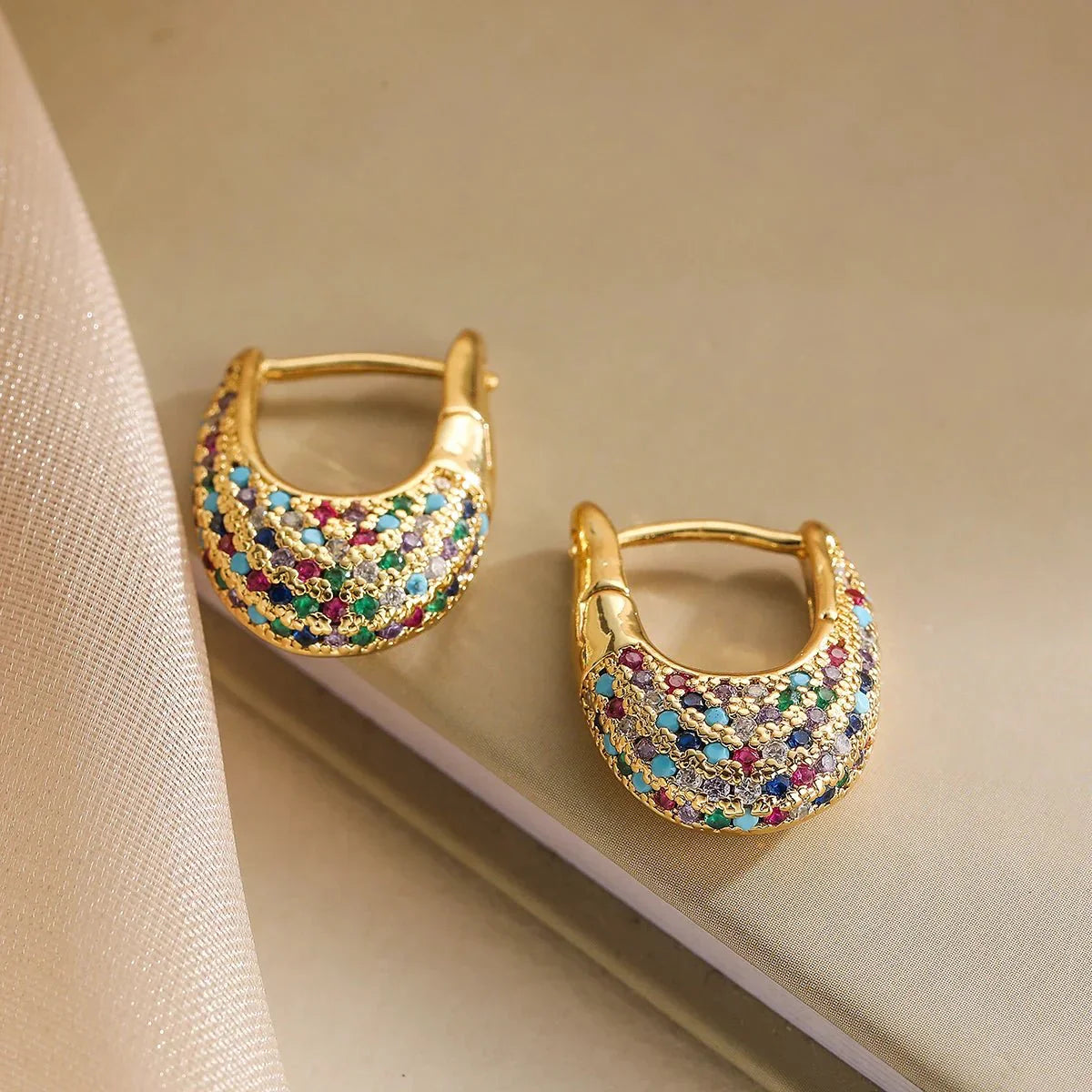 Stella - Chunky Glittering Diamond Hoop Earrings Colorful