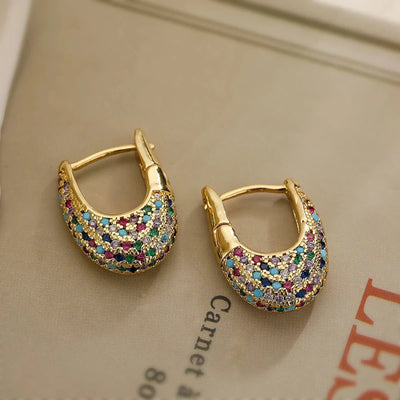Stella - Chunky Glittering Diamond Hoop Earrings Colorful