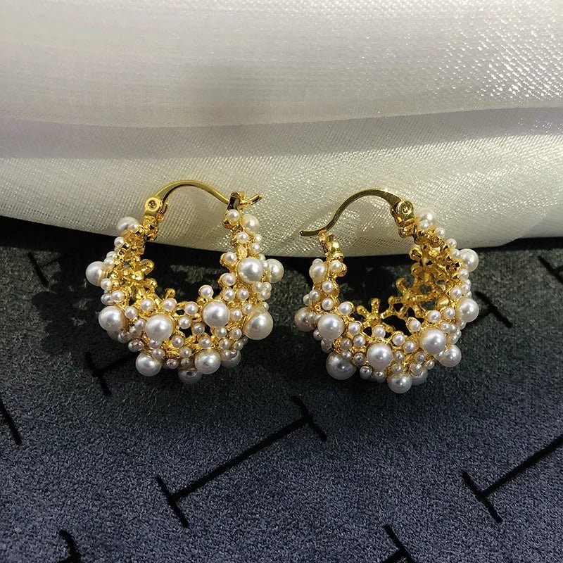 Luna - Dainty Pearl Hoop Earrings