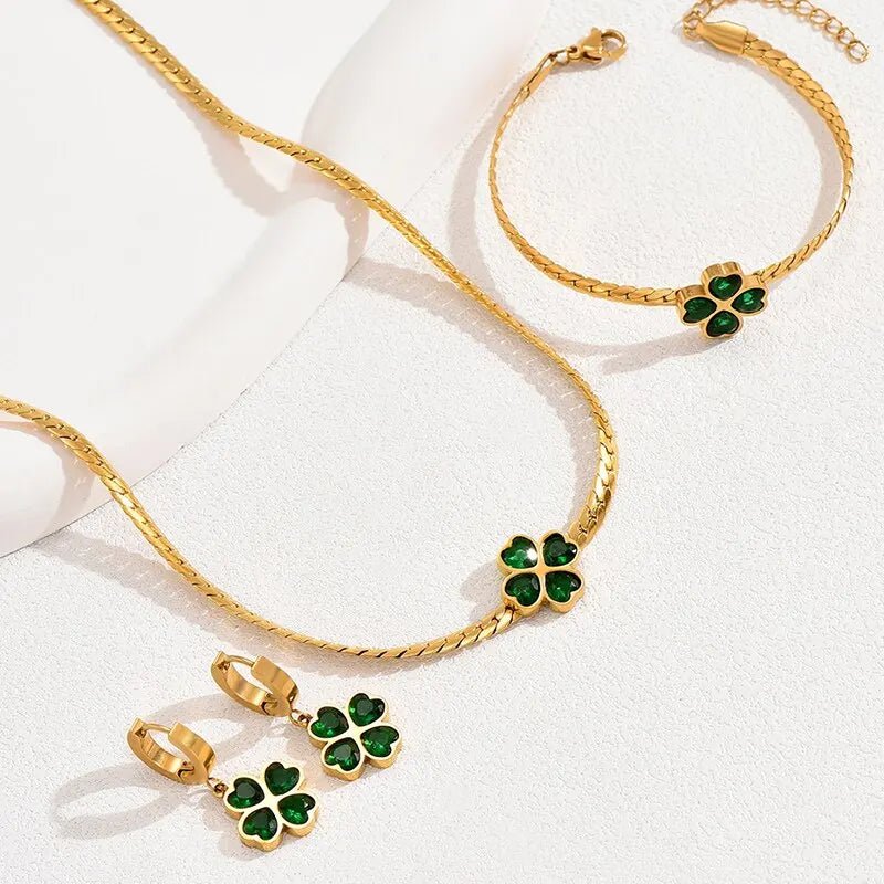 Mila - Emerald Four Leaf Clover Jewelry Set