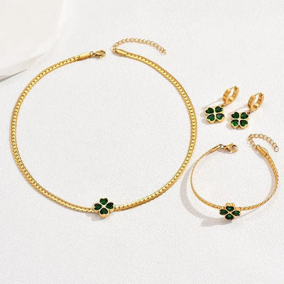 Mila - Emerald Four Leaf Clover Jewelry Set