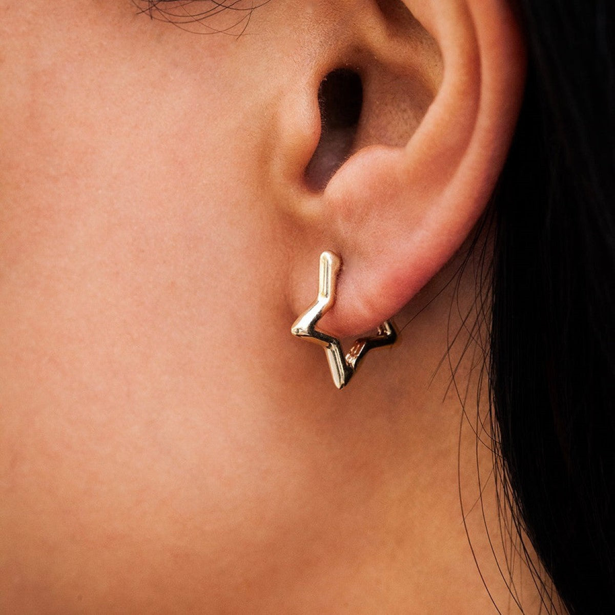 Moon Huggie Earrings - Star Hoops